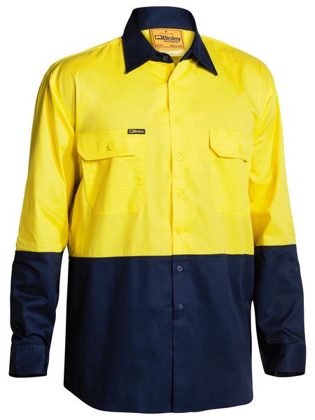 Bisley Hi Vis Vented Cotton Drill Long Sleeve Shirt - BS6895