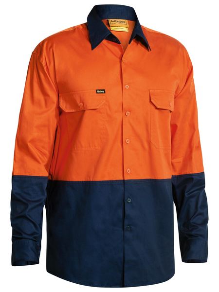 Bisley Hi Vis Vented Cotton Drill Long Sleeve Shirt - BS6895