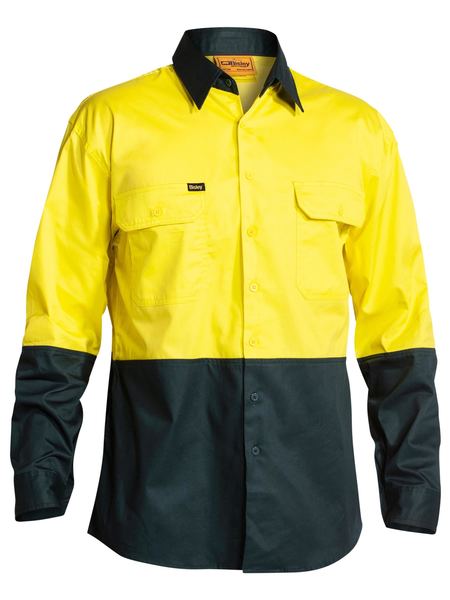 Bisley Hi Vis Vented Cotton Drill Long Sleeve Shirt - BS6895