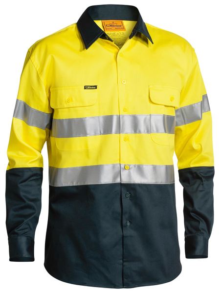 Bisley Taped Hi Vis 2 Tone Long Sleeve Mens Drill shirt - BT6456