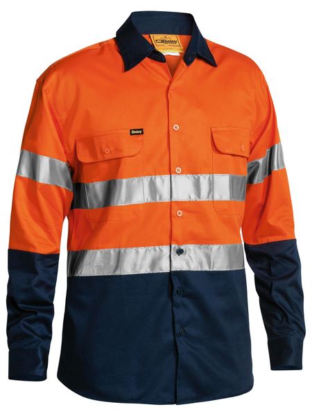 Bisley Taped Hi Vis 2 Tone Long Sleeve Mens Drill shirt - BT6456