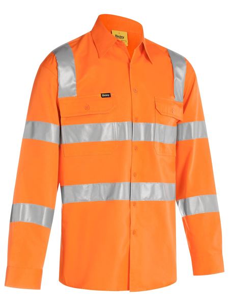 Bisley Vic Rail Taped Hi Vis With Shoulder Tape Biomotion Long Sleeve Mens Shirt - BS6016T