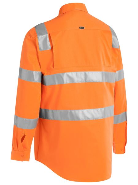 Bisley Vic Rail Taped Hi Vis With Shoulder Tape Biomotion Long Sleeve Mens Shirt - BS6016T