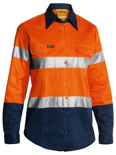 Bisley Womens Taped Hi Vis Long Sleeve Drill Shirt - BLT6456