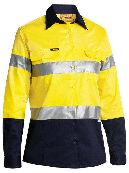 Bisley Womens Taped Hi Vis Long Sleeve Drill Shirt - BLT6456