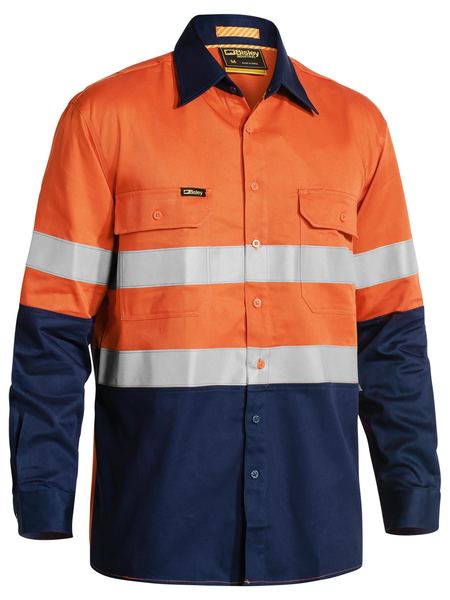 Bisley Taped Hi Vis Industrial Cool Vented 2 Tone Long Sleeve Mens Shirt - BS6448T