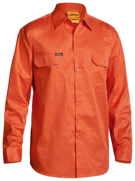 Bisley Hi Vis Cool Lightweight Long Sleeve Mens Drill shirt - BS6894