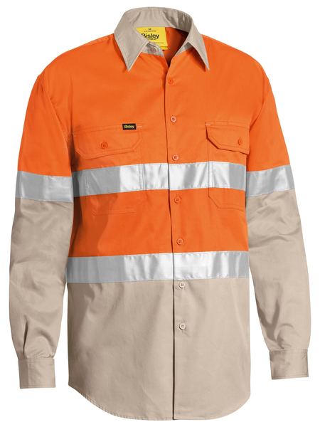 Bisley Taped Hi Vis Cool Lightweight 2 Tone Long Sleeve Mens Shirt - BS6696T