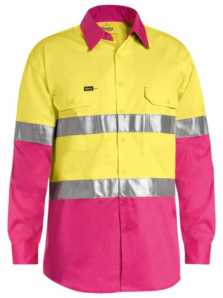 Bisley Taped Hi Vis Cool Lightweight 2 Tone Long Sleeve Mens Shirt - BS6696T