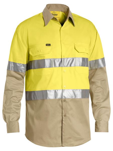 Bisley Taped Hi Vis Cool Lightweight 2 Tone Long Sleeve Mens Shirt - BS6696T