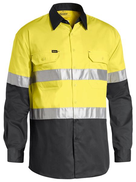 Bisley Taped Hi Vis Cool Lightweight 2 Tone Long Sleeve Mens Shirt - BS6696T