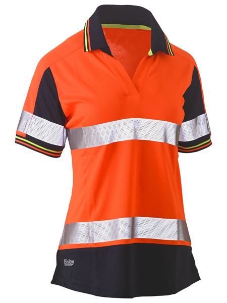 Bisley Womens Taped Hi Vis 2Tone V-Neck Short Sleeve Polo - BKL1225T