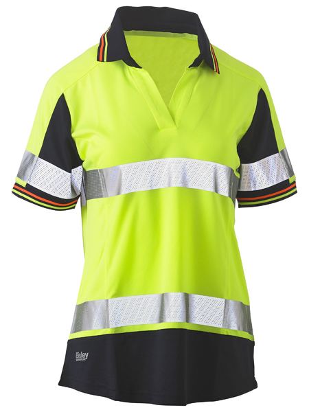 Bisley Womens Taped Hi Vis 2Tone V-Neck Short Sleeve Polo - BKL1225T