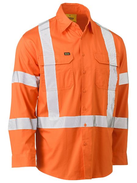 Bisley X Taped Biomotion Hi Vis Cool Lightweight Long Sleeve Drill Shirt - BS6166XT