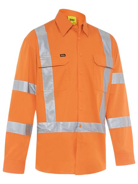 Bisley X Taped Biomotion Hi Vis Cool Lightweight Long Sleeve Drill Shirt - BS6166XT