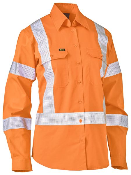 Bisley Womens X-Taped Hi Vis Biomotion Cool Lightweight Long Sleeve Drill Shirt - BL6166XT