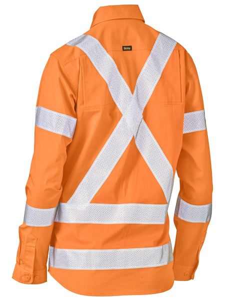 Bisley Womens X-Taped Hi Vis Biomotion Cool Lightweight Long Sleeve Drill Shirt - BL6166XT