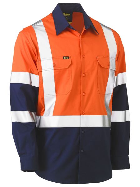 Bisley X Taped Biomotion 2 Tone Hi Vis Lightweight Long Sleeve Drill Shirt - BS6696XT