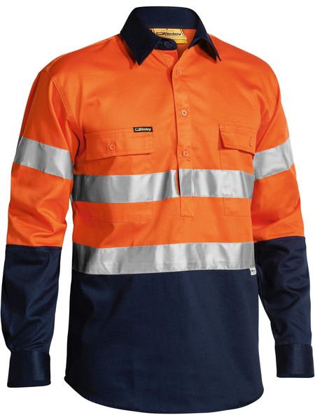 Bisley Taped Hi Vis 2 Tone Long Sleeve Mens Drill Shirt - BTC6456