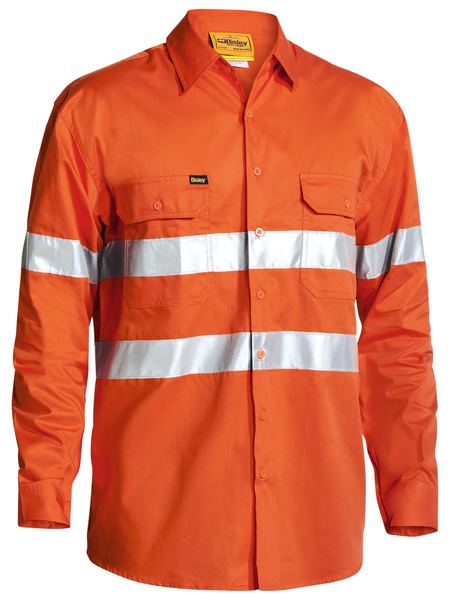 Bisley Taped Hi Vis Cool Lightweight Long Sleeve Mens Drill Shirt - BS6897