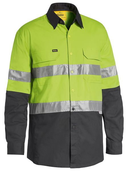 Bisley Taped X-AirFlow Hi Vis Ripstop 2 Tone Long Sleeve Mens Shirt - BS6415T