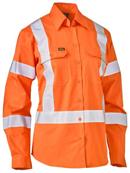 Bisley Womens X-Taped Hi Vis Biomotion Cool Lightweight Long Sleeve Drill Shirt - BL6166XT