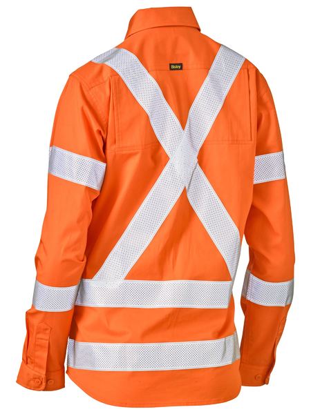 Bisley Womens X-Taped Hi Vis Biomotion Cool Lightweight Long Sleeve Drill Shirt - BL6166XT