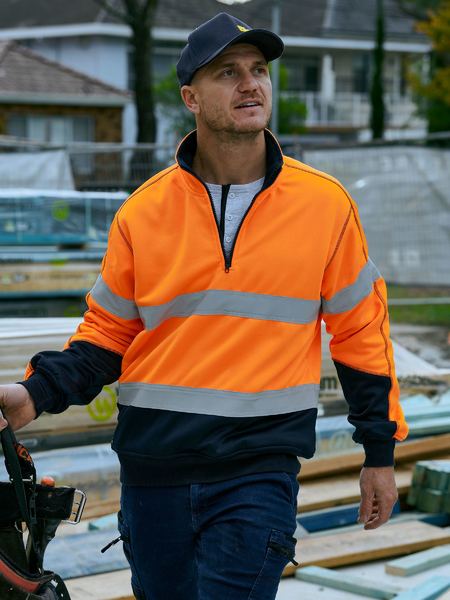 Bisley Taped Hi Vis 1/4 Zip Fleece Pullover With Sherpa Lining - BK6987T