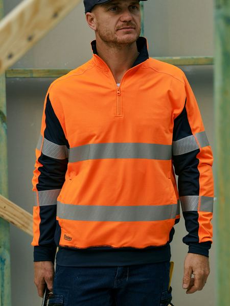 Bisley Taped Hi Vis 2 Tone Contrast Stretch 1/4 Zip Unisex Pullover - BK6817T