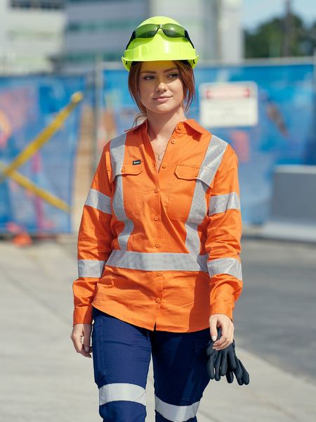 Bisley Womens X-Taped Hi Vis Biomotion Cool Lightweight Long Sleeve Drill Shirt - BL6166XT