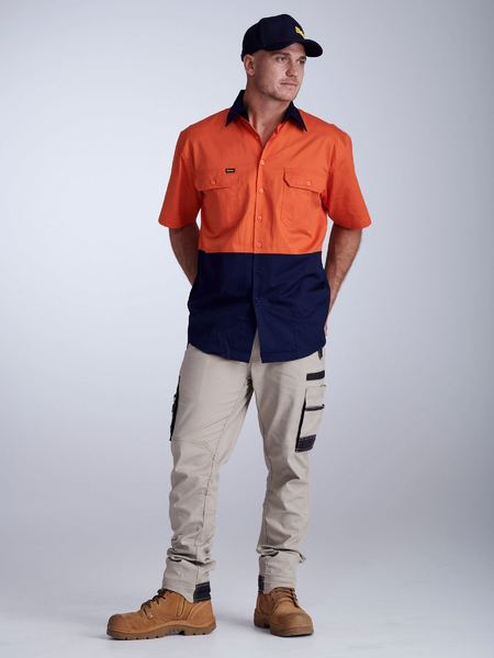 Bisley Hi Vis Cotton Drill Short Sleeve Shirt - BS1895