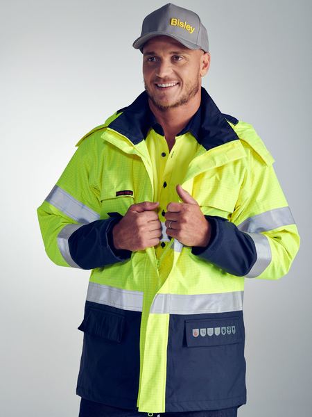 Bisley Taped Hi Vis Flame Retardant (FR) Wet Weather Shell Jacket - BJ8110T