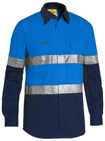 Bisley Taped Hi Vis Cool Lightweight 2 Tone Long Sleeve Mens Shirt - BS6696T