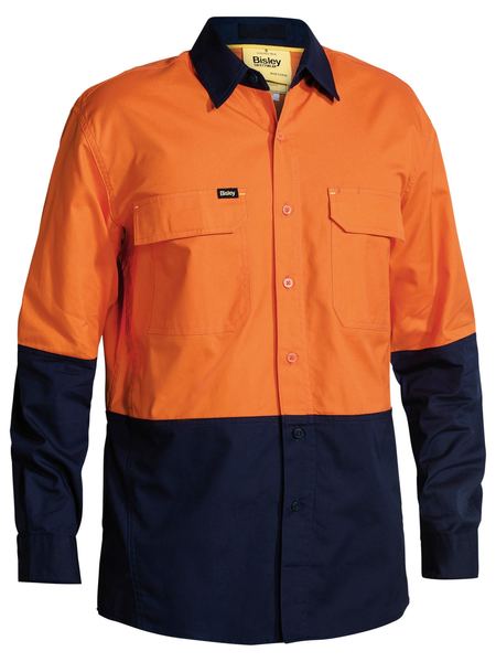 Bisley Mens X-Airflow Hi Vis Ripstop 2 Tone Long Sleeve Shirt - BS6415