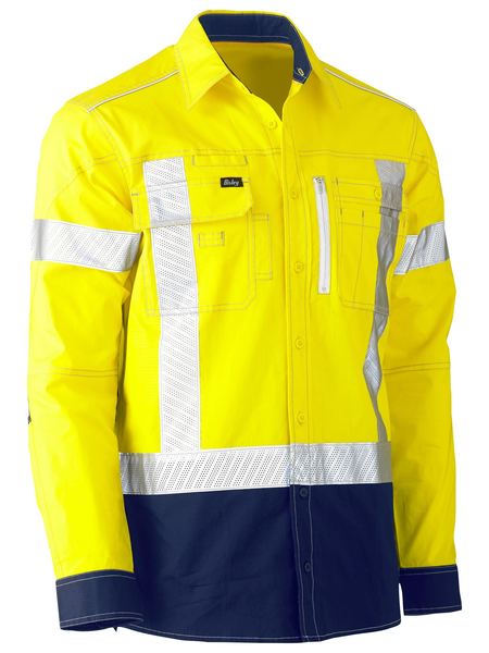 Bisley Flx & Move Taped Hi Vis Back X-Taped 2 Tone Long Sleeve Unisex Utility Shirt - BS6177XT