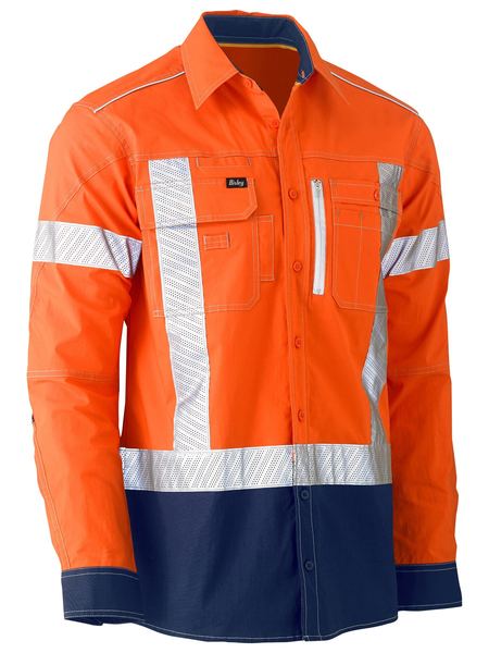 Bisley Flx & Move Taped Hi Vis Back X-Taped 2 Tone Long Sleeve Unisex Utility Shirt - BS6177XT