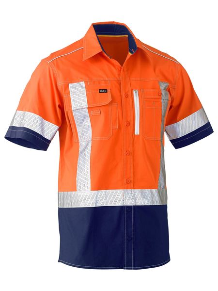 Bisley Flx & Move Taped Hi Vis Back X-Taped Short Sleeve Unisex Utility Shirt - BS1177XT