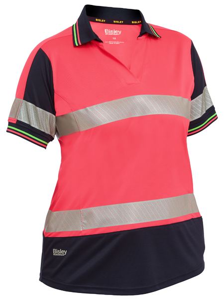 Bisley Womens Taped Hi Vis 2Tone V-Neck Short Sleeve Polo - BKL1225T