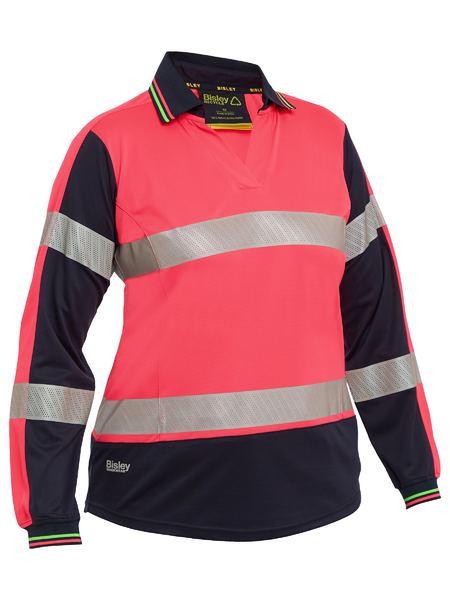 Bisley Womens Taped Hi Vis 2 Tone V-Neck Long Sleeve Polo - BKL6225T