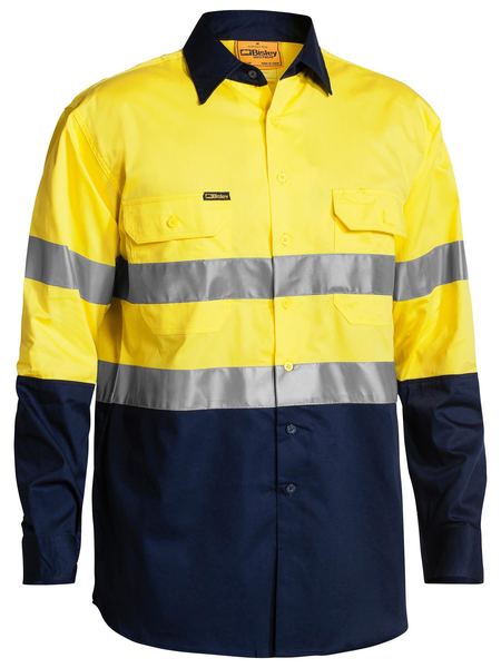 Bisley Taped Hi Vis Gusset Cuff Cotton Drill Long Sleeve Shirt - BS6896