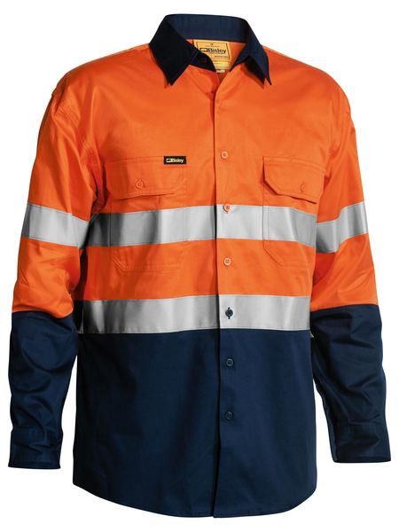 Bisley Taped Hi Vis Gusset Cuff Cotton Drill Long Sleeve Shirt - BS6896