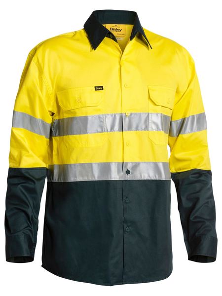 Bisley Taped Hi Vis Gusset Cuff Cotton Drill Long Sleeve Shirt - BS6896