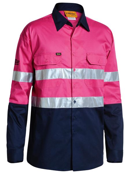 Bisley Taped Hi Vis Gusset Cuff Cotton Drill Long Sleeve Shirt - BS6896