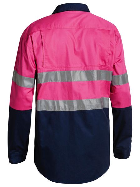 Bisley Taped Hi Vis Gusset Cuff Cotton Drill Long Sleeve Shirt - BS6896