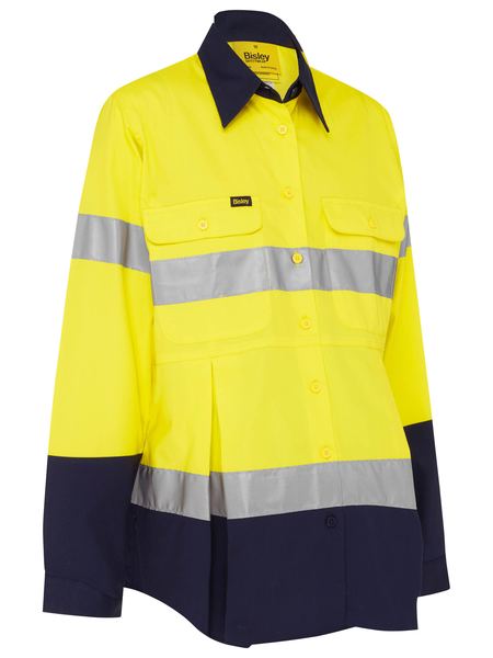 Bisley Womens Taped Hi Vis 2 Tone Maternity Long Sleeve Drill Shirt - BLM6456T