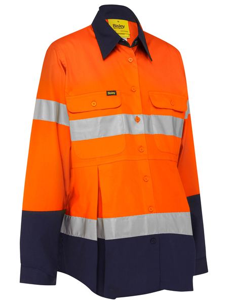 Bisley Womens Taped Hi Vis 2 Tone Maternity Long Sleeve Drill Shirt - BLM6456T