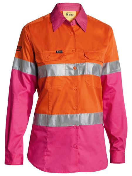 Bisley Womens Taped Hi Vis Cool Lightweight Long Sleeve Drill Shirt - BL6696T