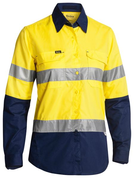 Bisley Womens Taped Hi Vis X-AirFlow Ripstop 2 Tone Long Sleeve Shirt - BL6415T