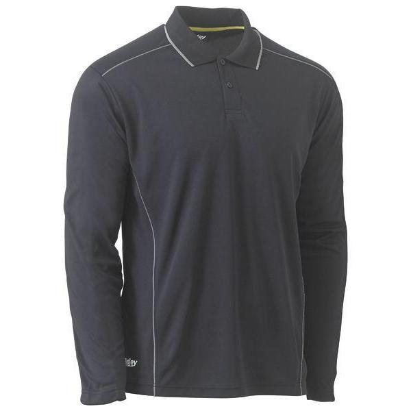 Bisley Cool Mesh Long Sleeve Polo With Reflective Piping - BK6425-Queensland workwear Supplies