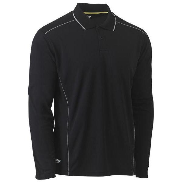 Bisley Cool Mesh Long Sleeve Polo With Reflective Piping - BK6425-Queensland workwear Supplies